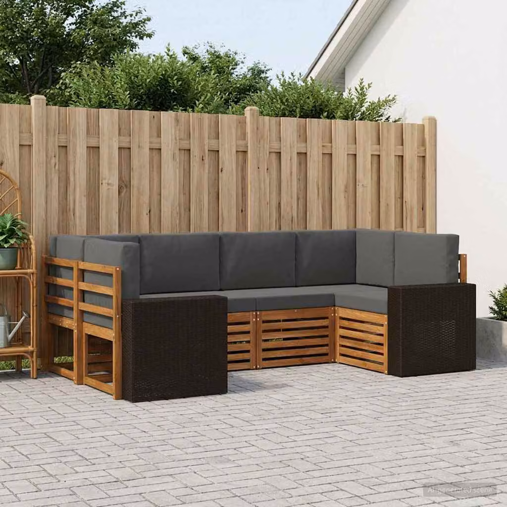 Set di divani da esterno vidaXL a forma di L in legno di acacia con cuscini, beige e antracite