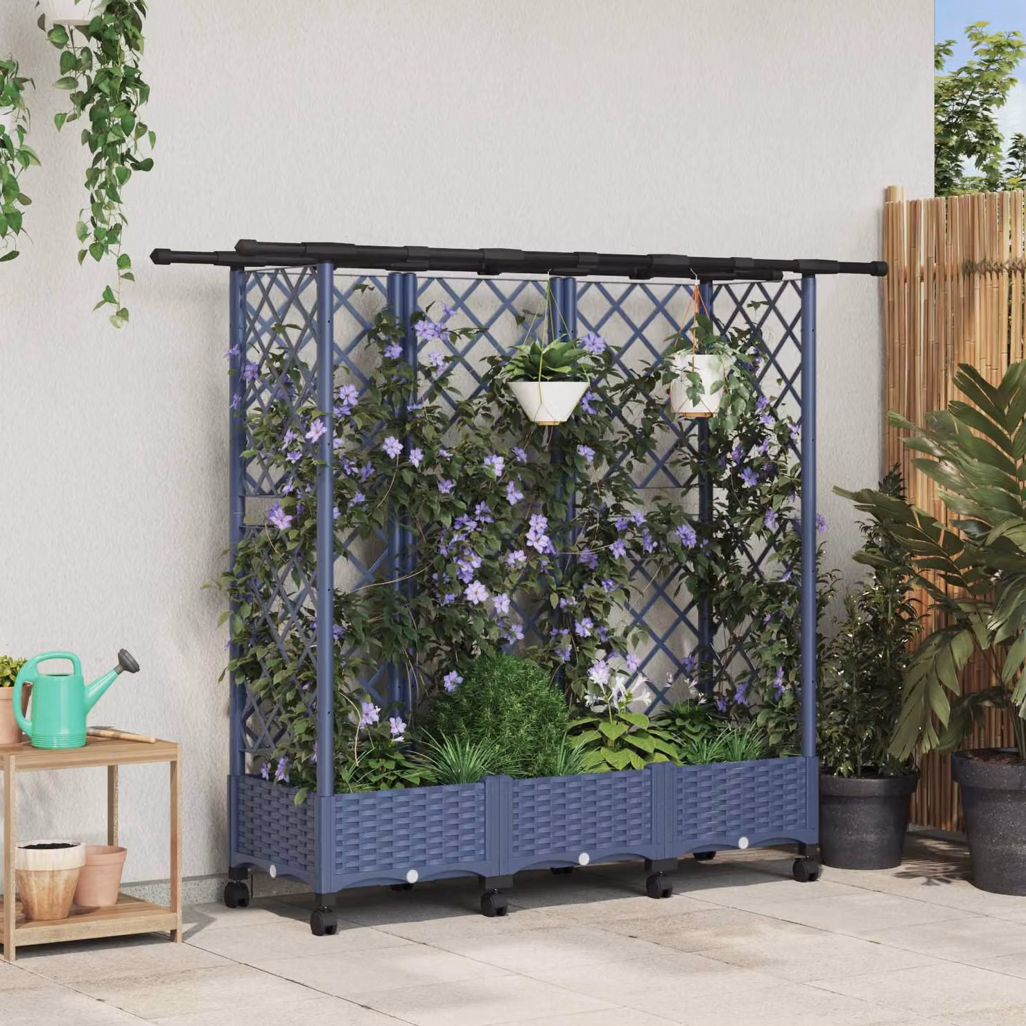 Letto rialzato con griglia e tetto vidaXL, colore grigio, L 164 x P 40 x H 127 cm
