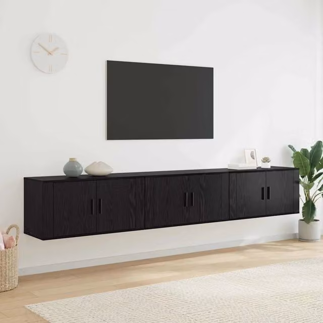 Set Mobile TV da Parete Moderno vidaXL in Legno MDF Nero Opaco 3 Pezzi