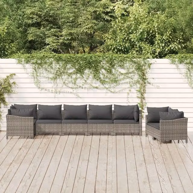 Set Divani da Giardino 8 pz con Cuscini in Polyrattan Grigio 3187289