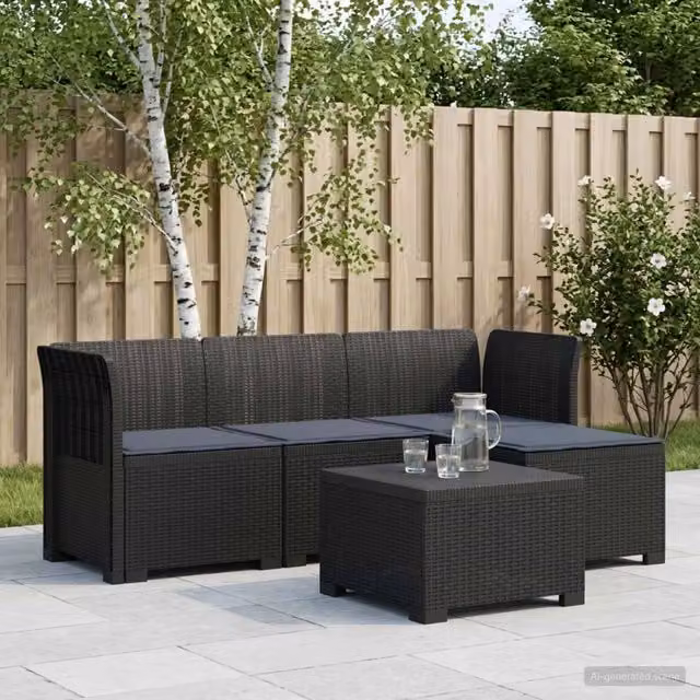 Divano da giardino 4 posti con cuscini aspetto rattan PP 3443929