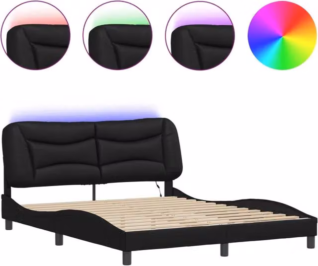 Letto matrimoniale | Letto per adulti | Giroletto con LED senza Materasso Hvar Nero 160x200 cm