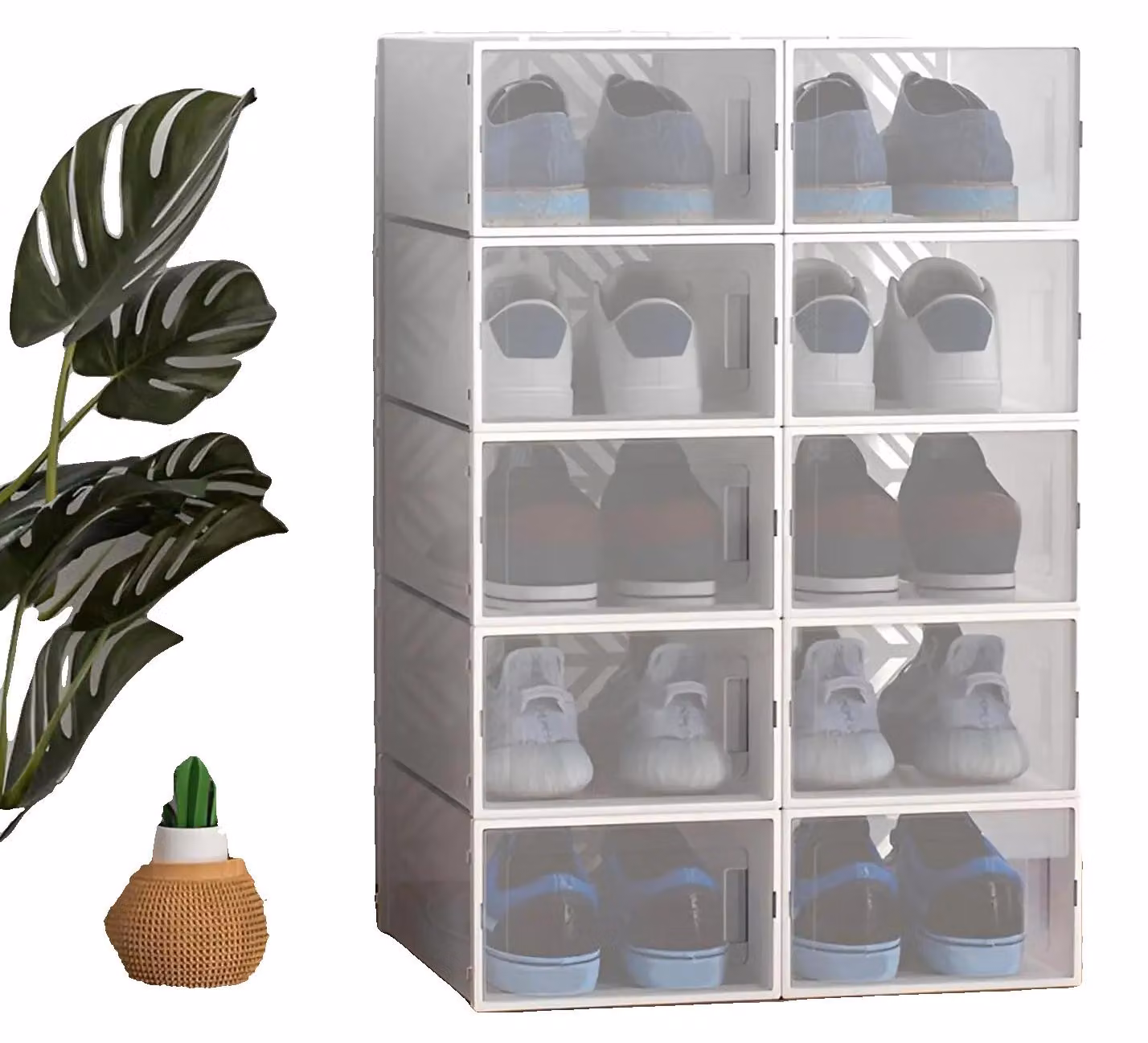 Scatole per scarpe, set da 20, design impilabile, BIANCO