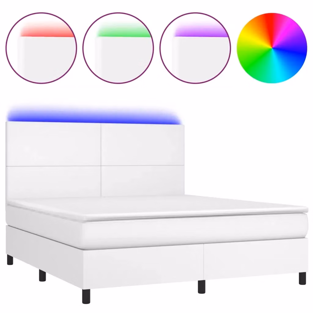 vidaXL Giroletto con Molle e Materasso in Similpelle Bianco con LED e Porte USB L/P/H: 180 x 200 cm – 2