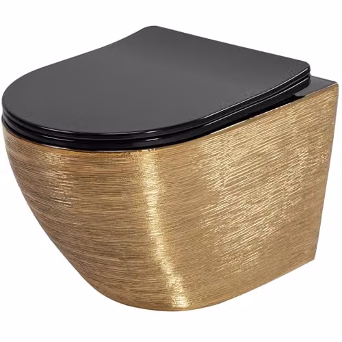 Rea - Wc Sospeso, Carlo Mini Tornado, Nero/Oro Spazzolato 49X36X37cm, Sedile Incluso