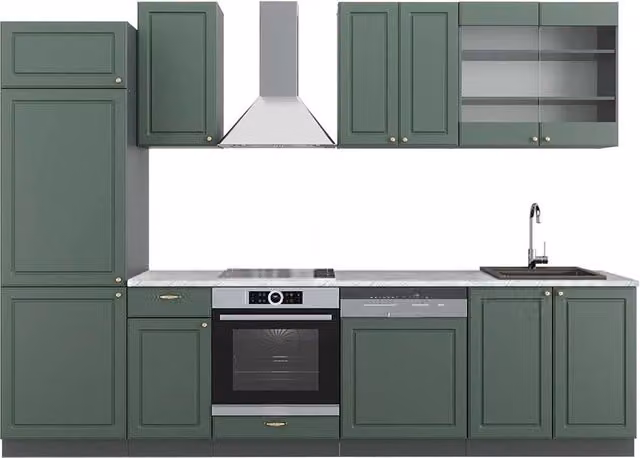Cucina componibile Fame-Line Verde-oro rustico/Antracite 300 cm, PL Marmo Vicco