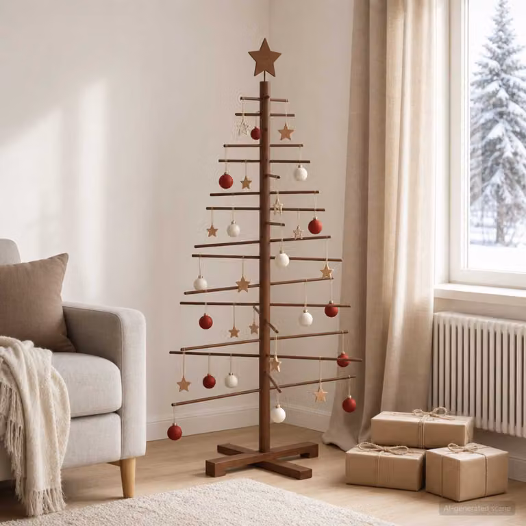 vidaXL Albero di Natale in legno 125 cm Bambù e legno di pino massello