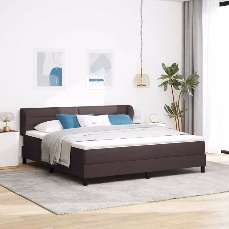 Letto a molle con testiera vidaXL in tessuto marrone scuro e legno, L/P/H: 180 x 200 x 280 cm