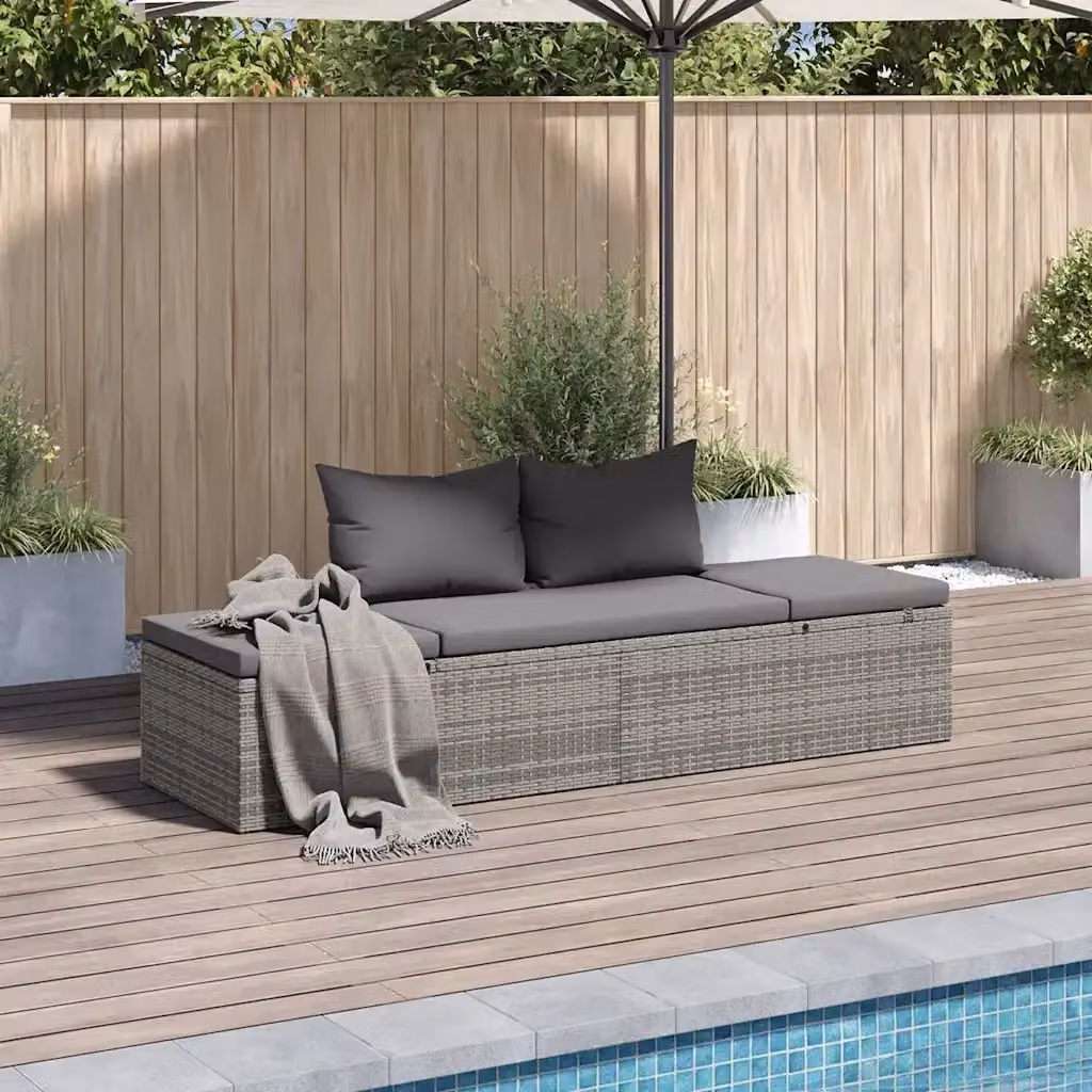 Lettino da giardino moderno in polyrattan grigio con cuscino resistente alle intemperie e poggiatesta regolabile CFW8751494 – 2