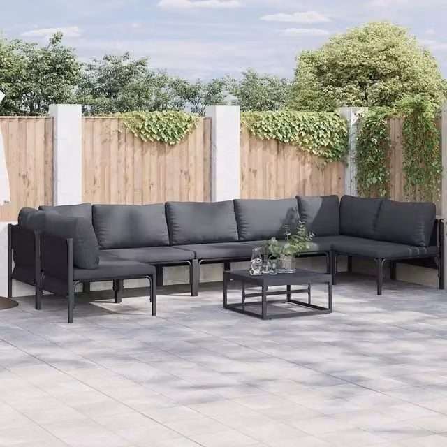 Set Divano da Giardino 7 pz Nero Acciaio 3378981