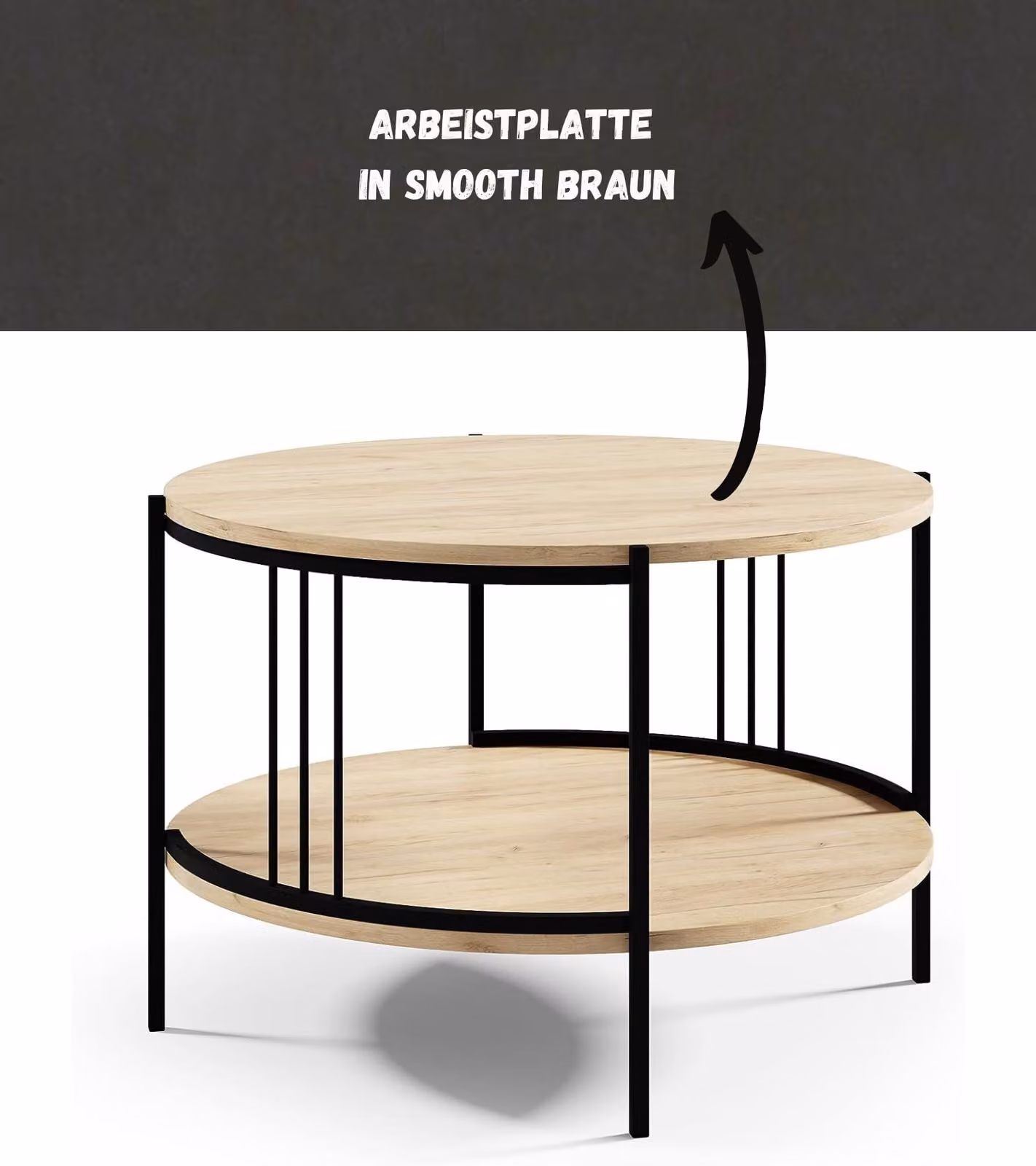 Tavolino All4All, rotondo, ideale per il soggiorno, con gambe in metallo, design elegante, gambe moderne, tavolino da caffè, stile loft, dimensioni 75x50 cm, 27 pezzi, colore marrone opaco