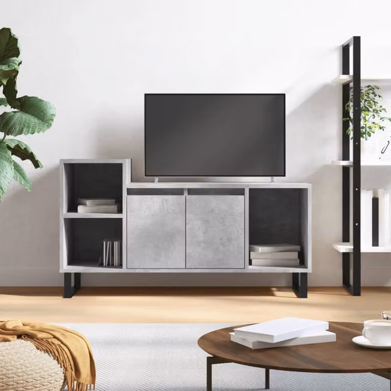 Mobile TV moderno vidaXL in legno e metallo, Grigio, L 100 cm x P 35 cm x H 55 cm