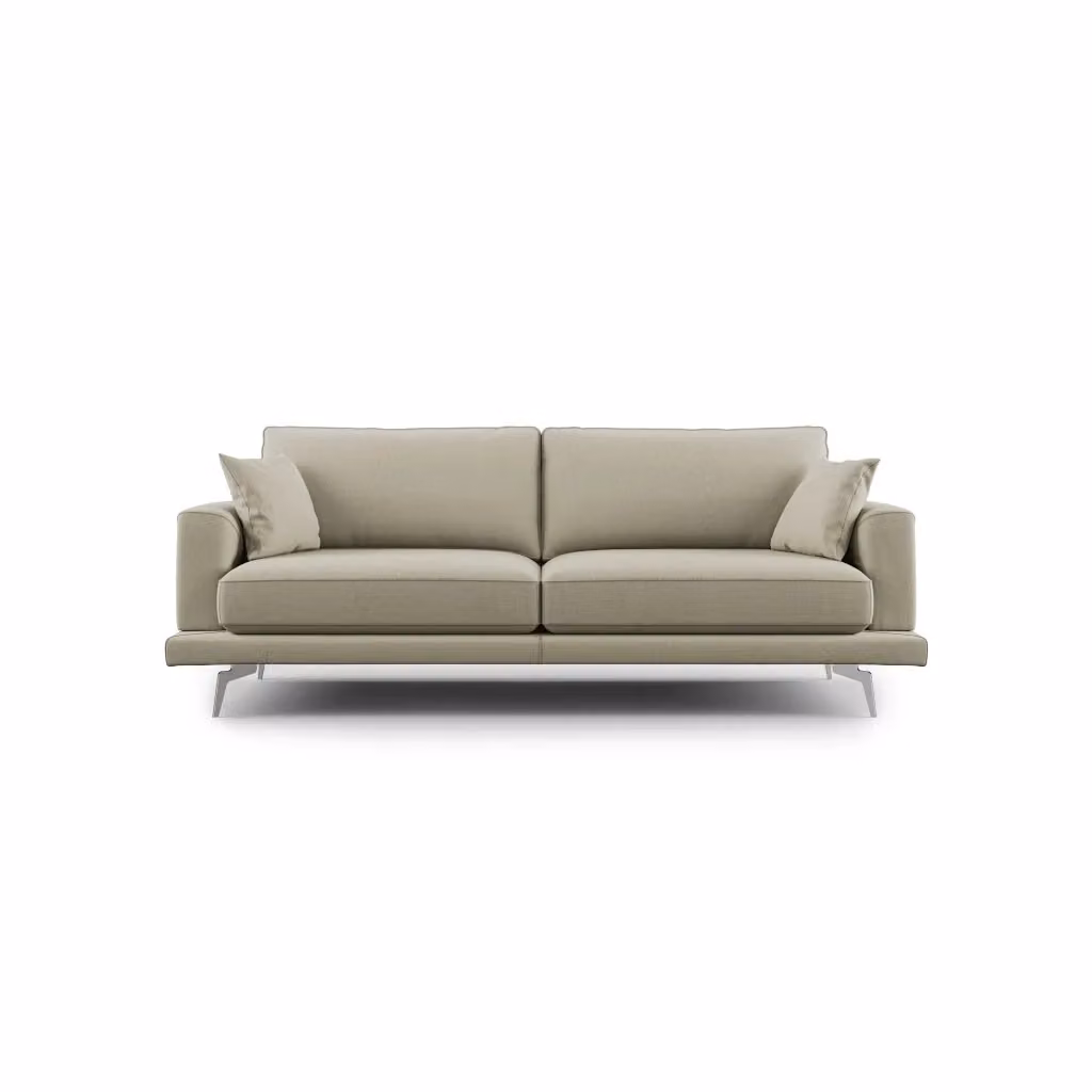 Divano moderno Dorian Divani.Store in tessuto antimacchia panna con struttura in legno di abete e imbottitura in piuma, Larghezza: 178 cm – 2