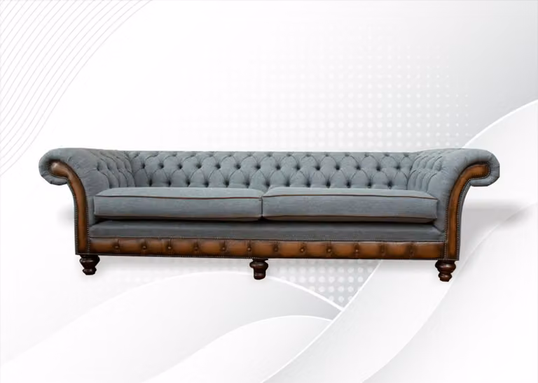 Big xxl Sofa 4 Sitzer Couch Chesterfield Polster Garnitur Leder Grau
