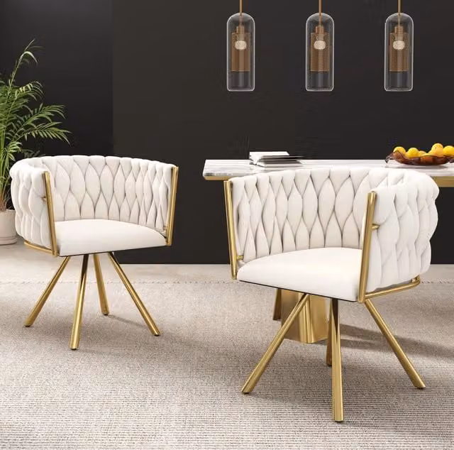 Sedia da pranzo girevole 360 MODFU in velluto beige con struttura in metallo L/P/H: 54,61 x 58,42 x 45,09 cm – 1