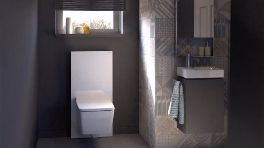 Geberit Monolith module sanitaire pour WC au sol, 114cm, entrée deau derrière au centre, avec coude de raccordement P, 131.033.Si.5, 131.033.Si.5