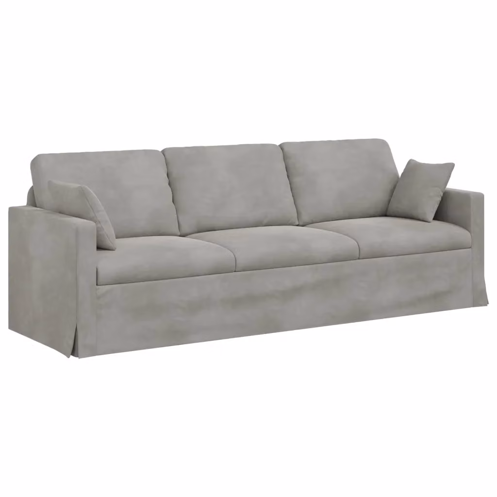 Divano moderno vidaXL in velluto grigio con cuscini decorativi e coperture rimovibili L: 228 cm, P: 78 cm, H: 80 cm – 2