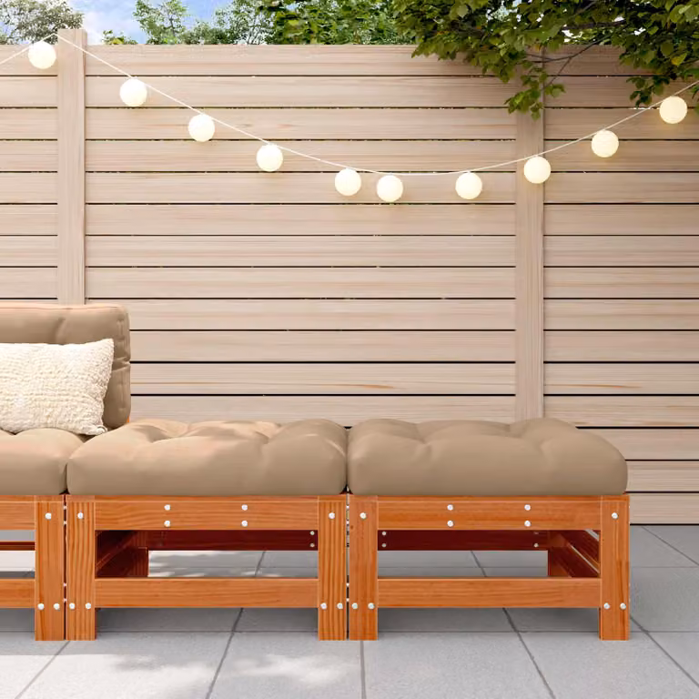 vidaXL Poggiapiedi da Giardino in Legno di Pino Massiccio Marrone Cera con Tessuto Beige L: 57,5 cm, P: 30,0 cm, H: 30,0 cm