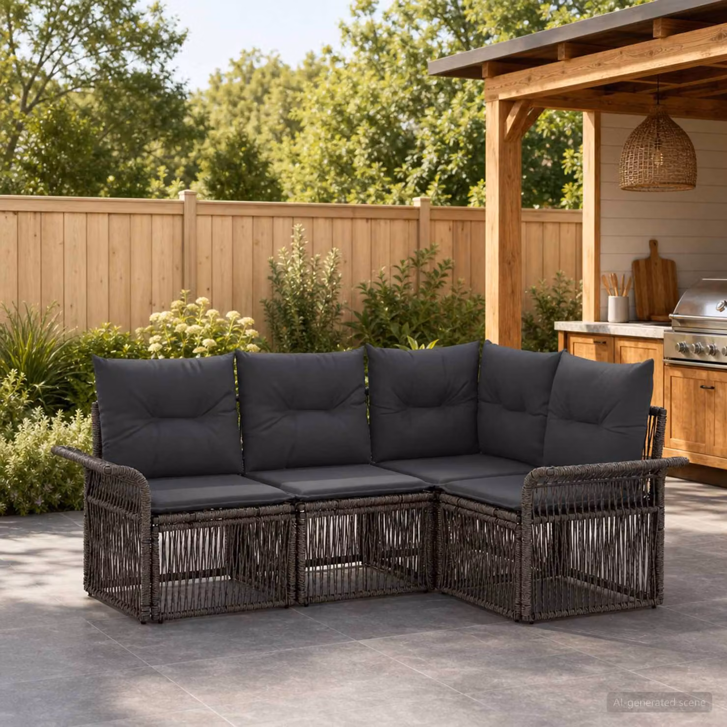 Set Divano da Giardino vidaXL 4 Pezzi a Forma di L Grigio con Cuscini Imbottiti e Struttura in Metallo