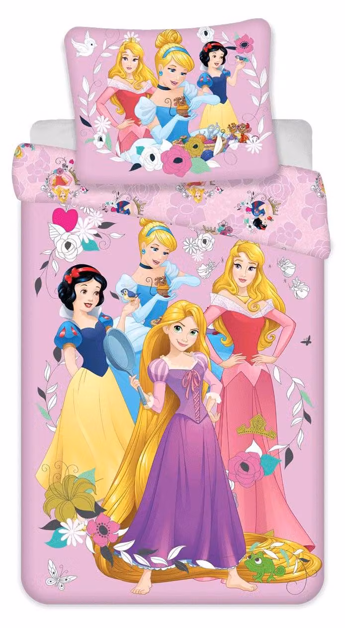 Biancheria da letto in cotone, 140x200 cm e 70x90 cm, design principesse Disney