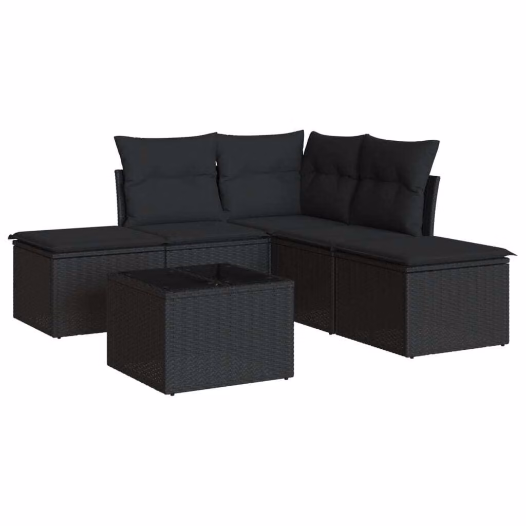 Set Divano da Giardino 6 pz con Cuscini Nero in Polyrattan