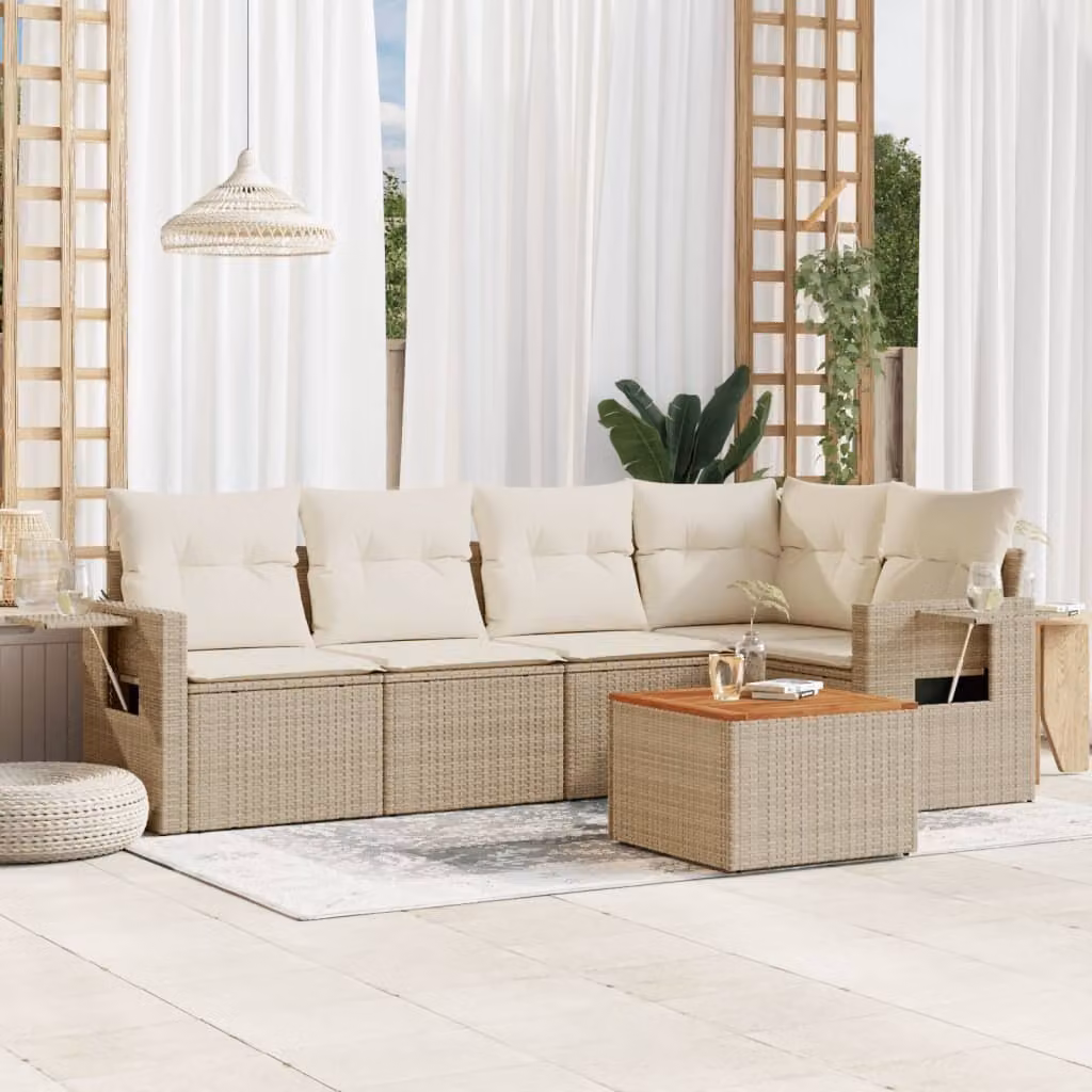Maison Exclusive - Set Divano da Giardino 6 pz con Cuscini Beige in Polyrattan