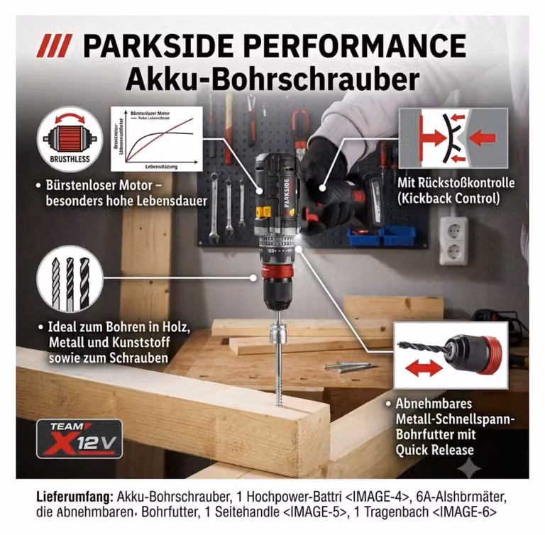 Set avvitatore Parkside Performance PPBSSA 12 A1 con batteria 5 Ah e caricabatteria 6 A