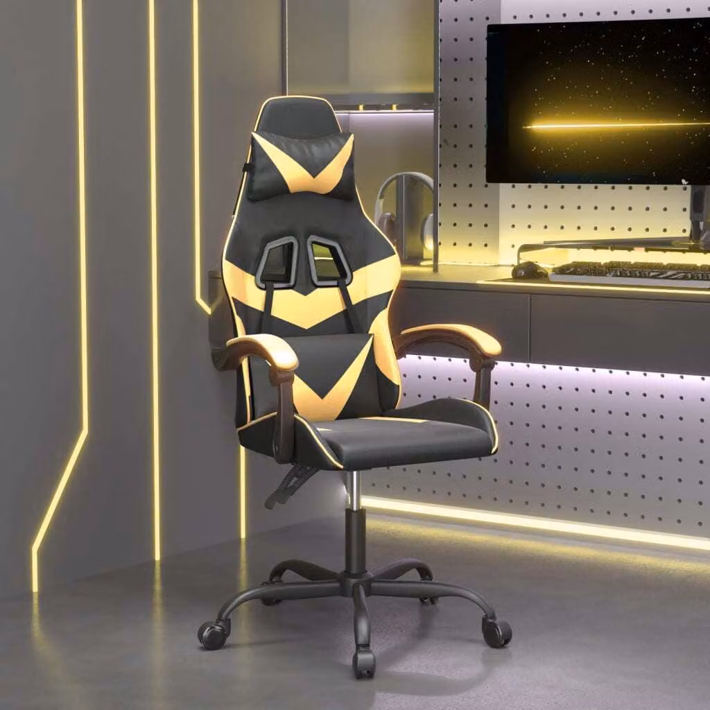 The Living Store Sedia da gioco girevole in ecopelle nera e oro