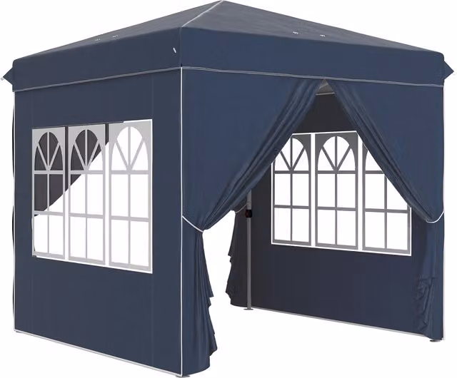 Gazebo pop-up Outsunny con pareti laterali e borsa, tenda da giardino regolabile in altezza con protezione UPF50+, Blu scuro, 2,5 x 2,5 m – 1