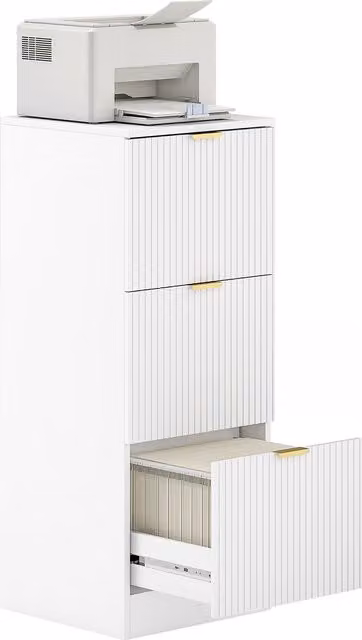 Cassettiera da scrivania HOMCOM con 3 cassetti frontali scanalati per archivio A4 o Lettera, Bianco, L 40 cm x P 40 cm x H 101 cm