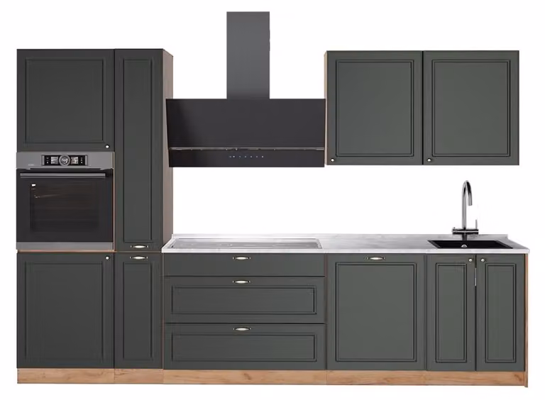 Cucina componibile Vicco Fame-Line Verde-oro rustico/Rovere dorato 310 cm, PL Marmo, Model 64302
