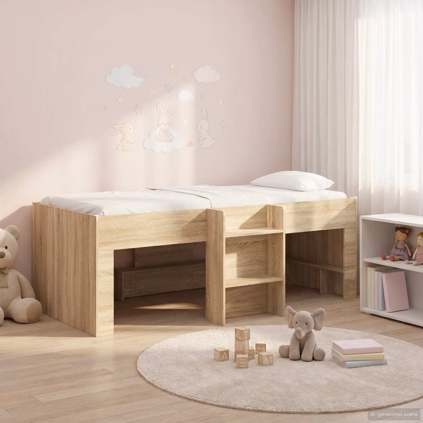 Letto alto singolo per bambini vidaXL in legno color rovere, L: 200 cm, P: 90 cm, H: 111 cm