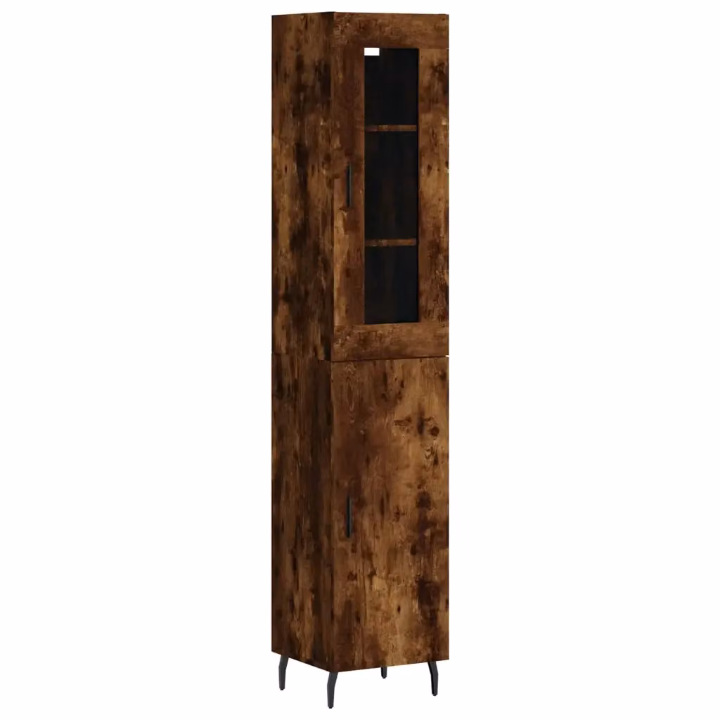 Credenza Buffet Armadio da Cucina Design Mania Rovere Fumo con Ante in Vetro e Ripiani Interni L/P/H: 34,5 x 34 x 180 cm – 2