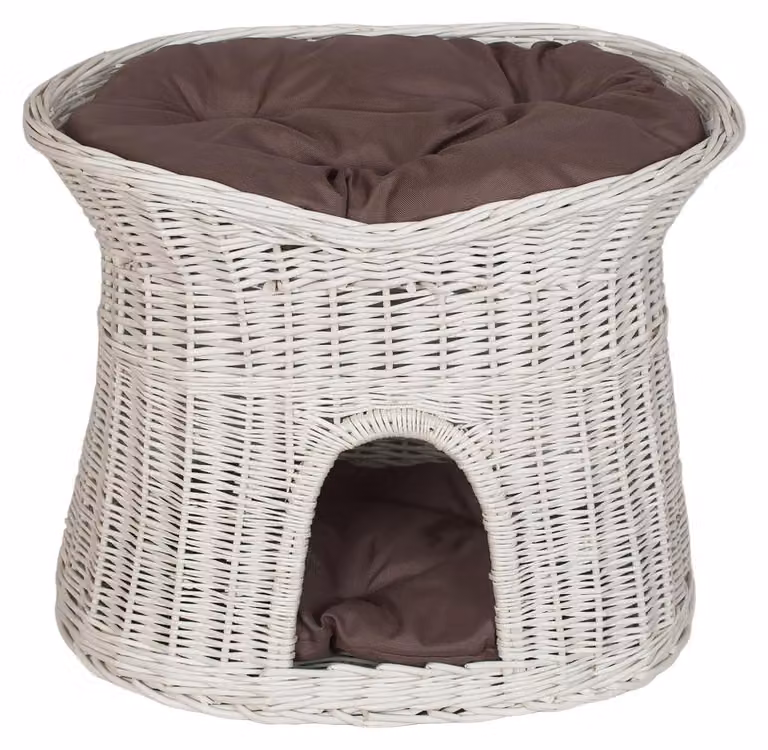 Cesta in vimini fatta a mano per cani e gatti, con cuscini