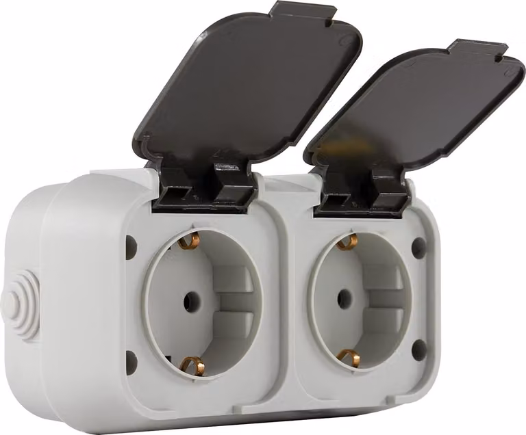Presa multipla doppia per ambienti umidi, grado di protezione IP44, da incasso, colore grigio