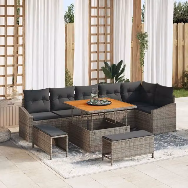 Set Divano da Giardino 9 pz Grigio polyrattan 3362668