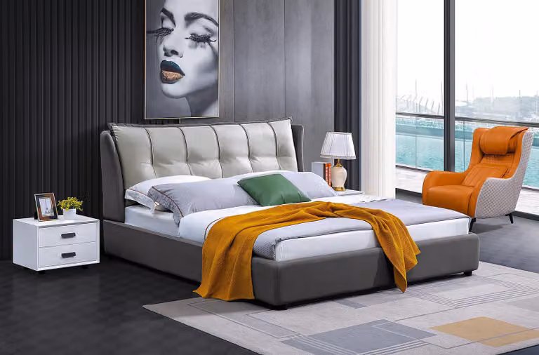 Leder Design Bett Doppel Luxus Ehe Modernes Hotel Gestell Schlaf Zimmer Betten