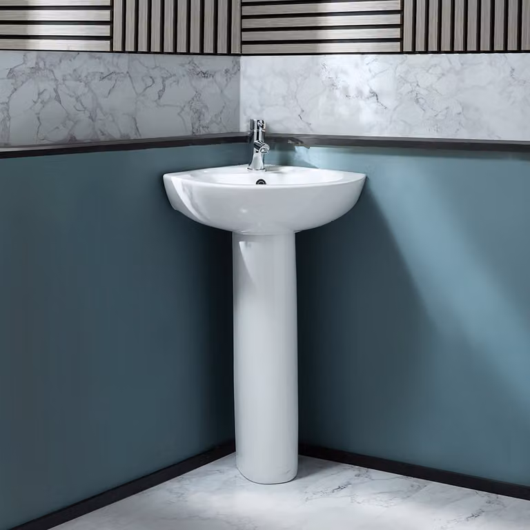 Lavabo Moderno Angolare su Colonna da 560mm - (1 foro per la Rubinetteria)
