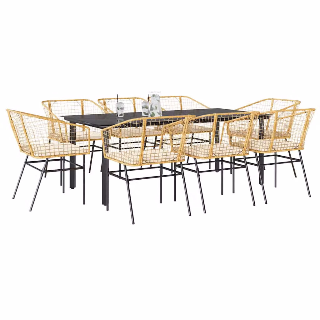 Set da pranzo da giardino vidaXL in polyrattan con tavolo in vetro e 9 pezzi