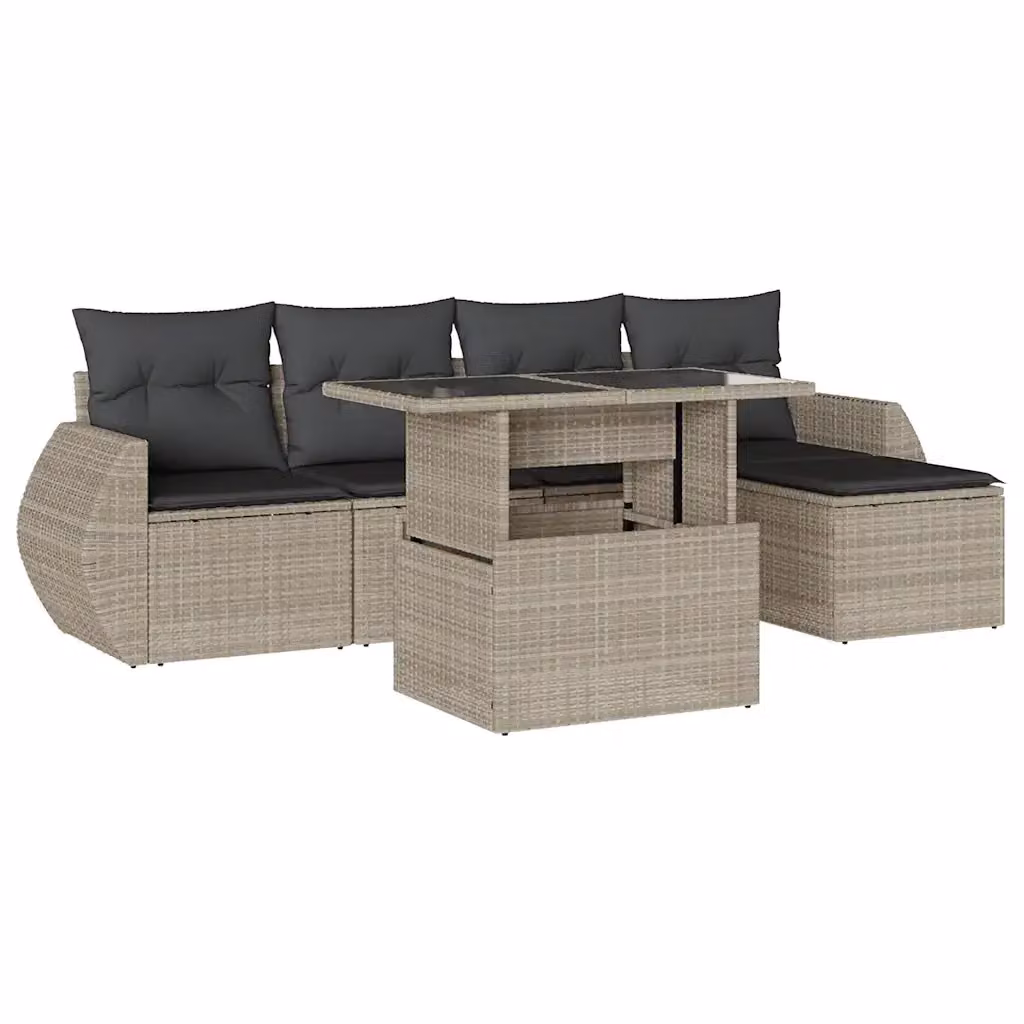 vidaXL Set Divano da Giardino a L 6pz in Polyrattan con Cuscini Antracite e Tavolino – 2