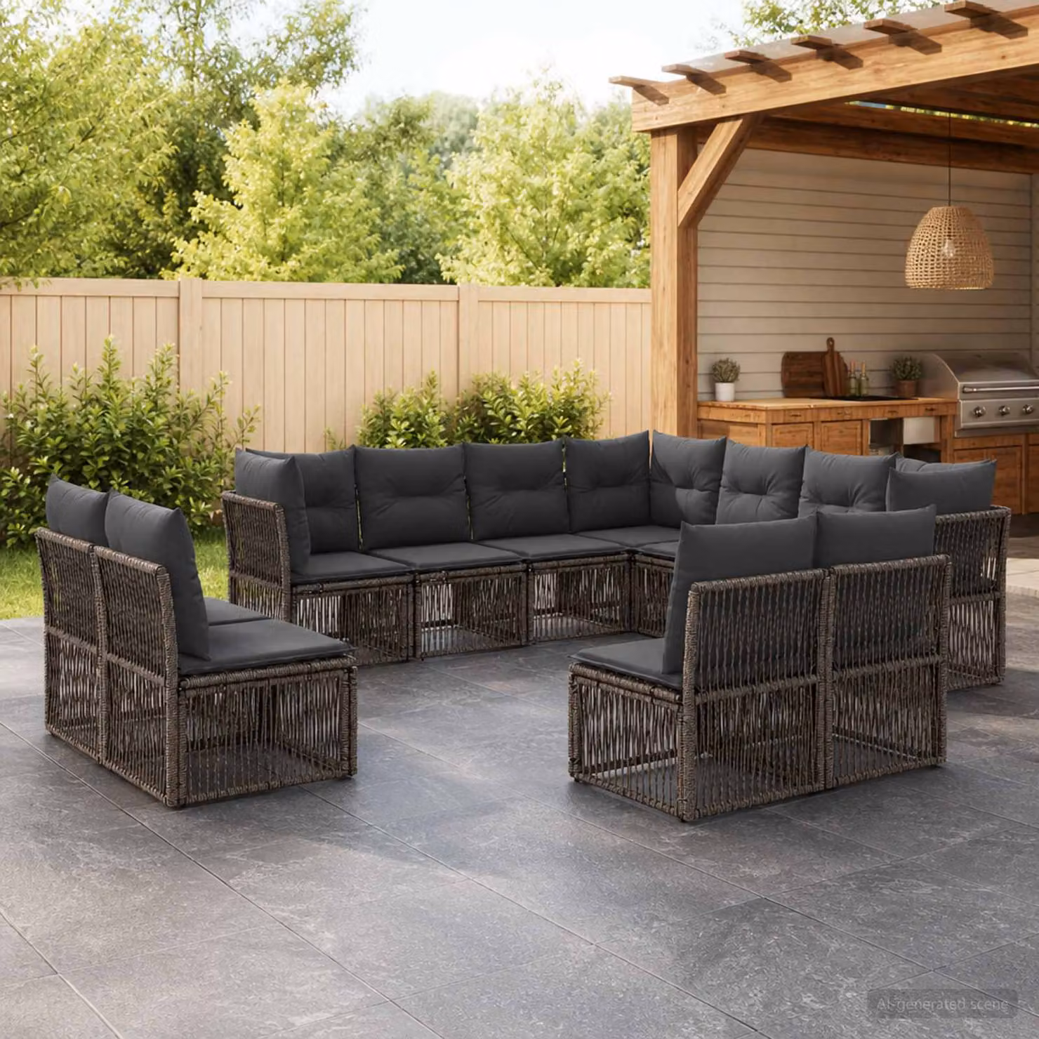 Set Divano da Giardino vidaXL 11 pz a Forma a U Grigio con Cuscini e Struttura in Metallo