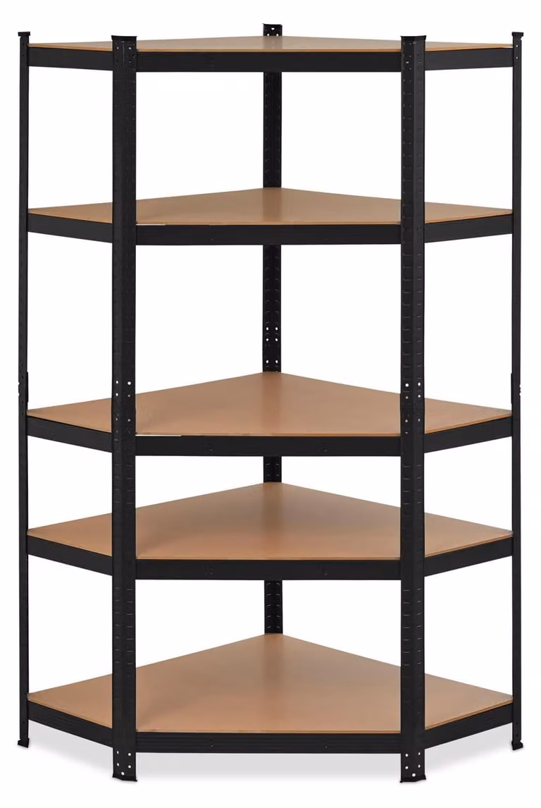 Nook - Scaffale angolare per carichi pesanti in metallo e MDF con 5 ripiani regolabili 180x75x40 cm
