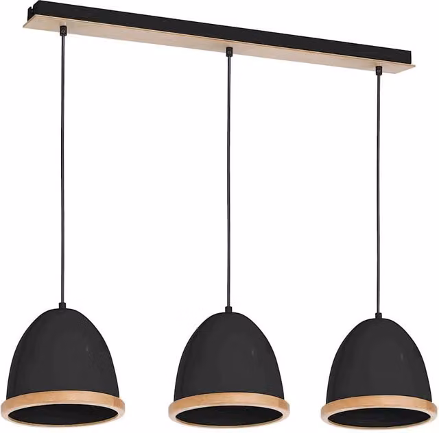 Lampadario a sospensione Milagro STUDIO nero e legno, stile industriale, 3 x E27, regolabile in altezza