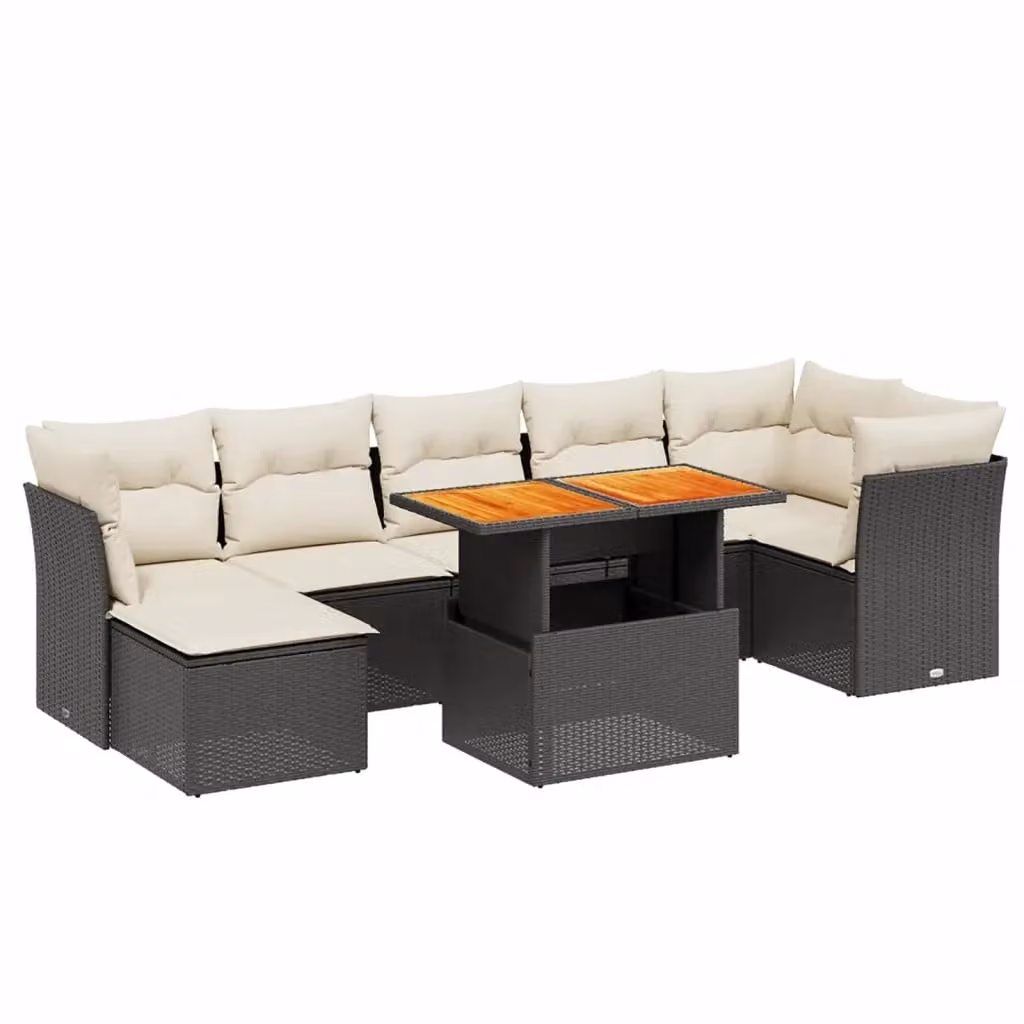 vidaXL Set Divani da Giardino a L in Polyrattan Nero con Cuscini e Tavolino da 8 Pezzi – 2