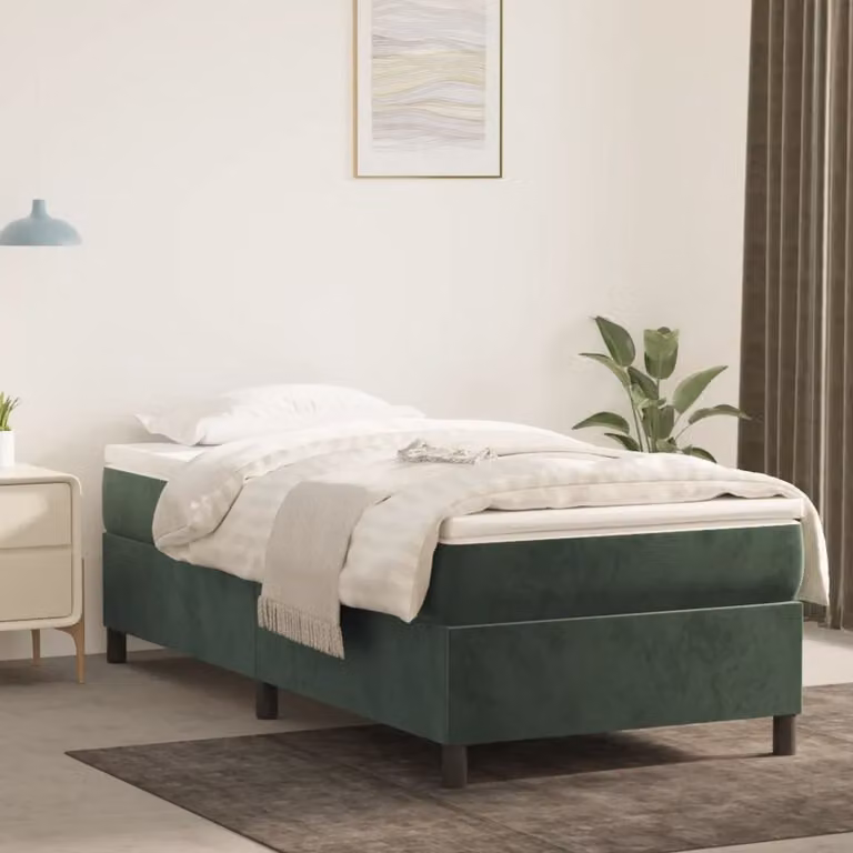 The Living Store Box spring bed verde scuro 80x200 cm in velluto