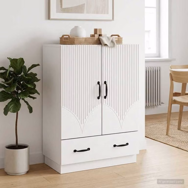 Credenza moderna vidaXL in legno ingegnerizzato e metallo, Bianco, L: 66 cm, P: 34,5 cm, H: 92 cm
