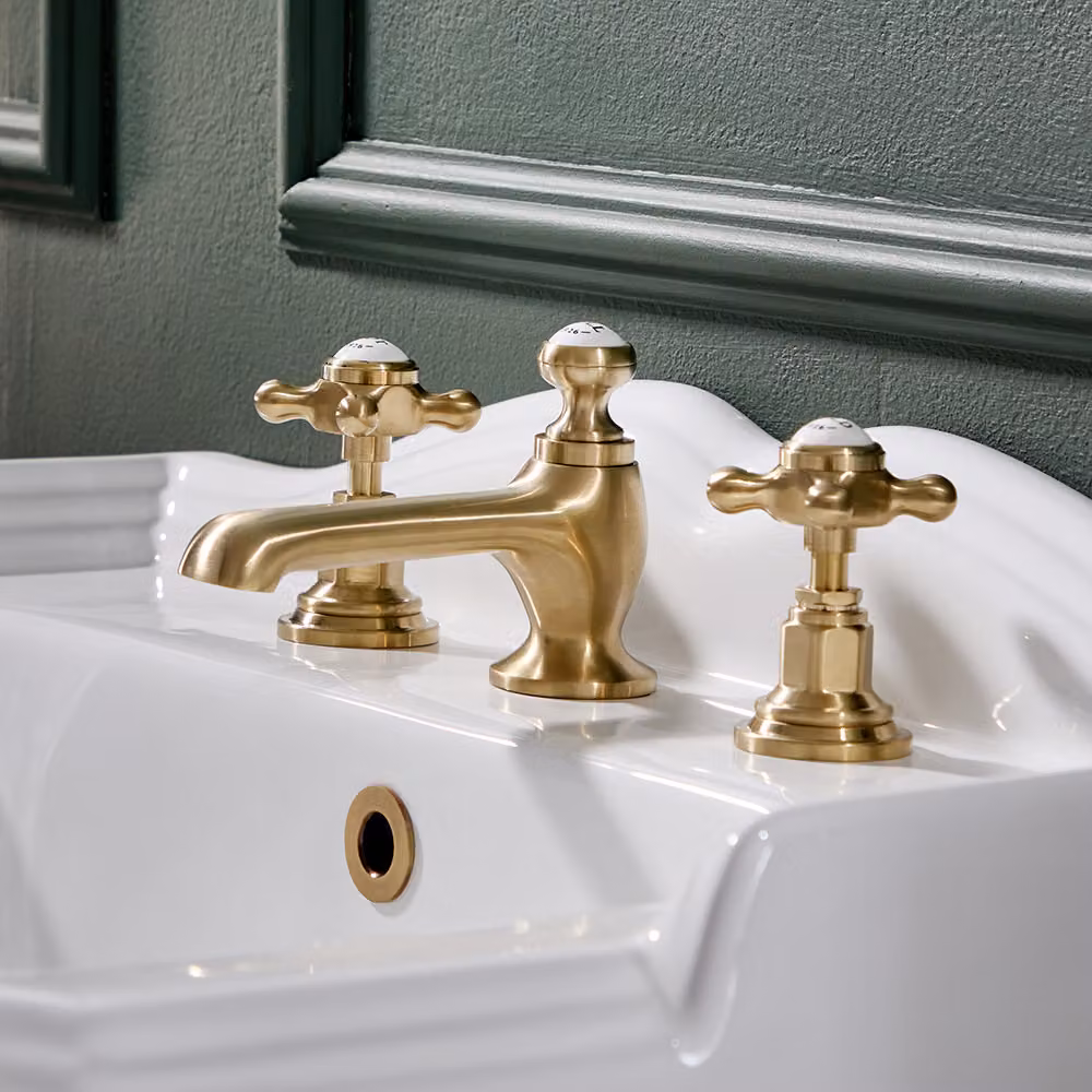 Miscelatore Lavabo Tradizionale 3 Fori - Finitura Oro Satinato - Stile Classico ed elegante