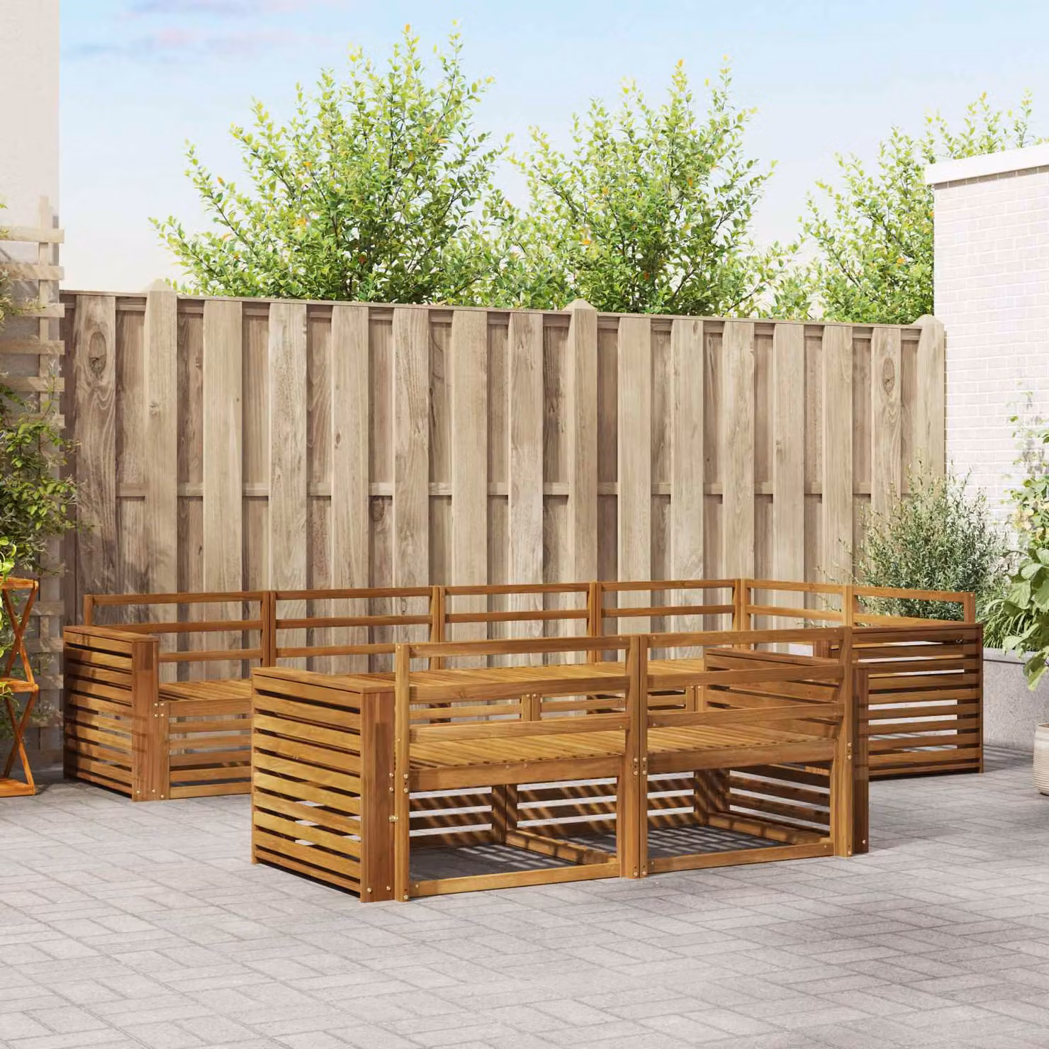 Set di divani da esterno vidaXL 7 pz in legno di acacia massello marrone con cuscini inclusi