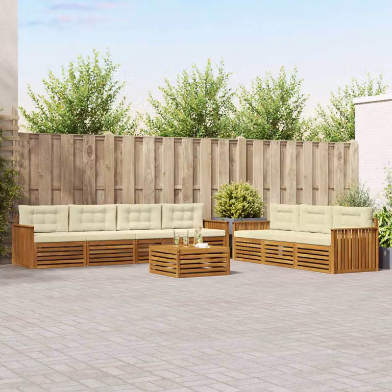 vidaXL Set di divani da esterno 8 pz in legno di acacia con cuscini, beige e bianco