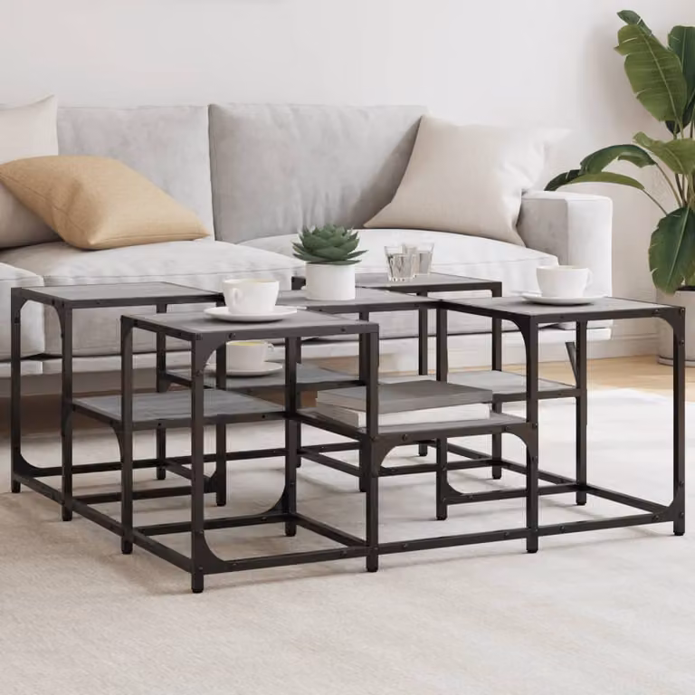 vidaXL Tavolino da Salotto Quadrato Grigio in Legno e Metallo L/P/H: 91 x 91 x 40 cm